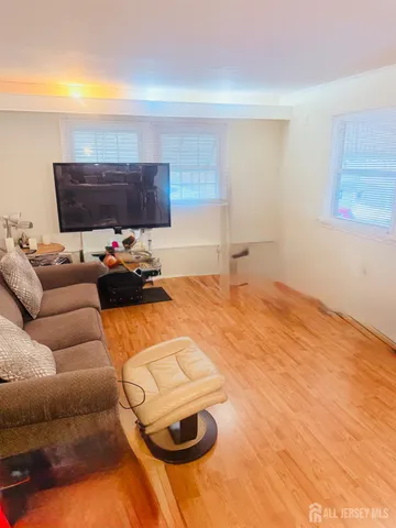 a living room with furniture and a rug