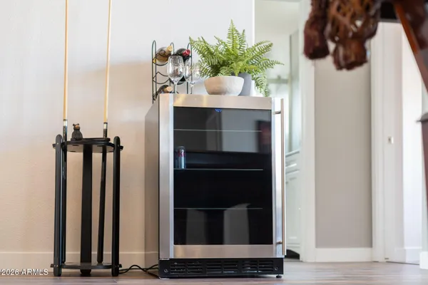 an aerial view of a house with a garden