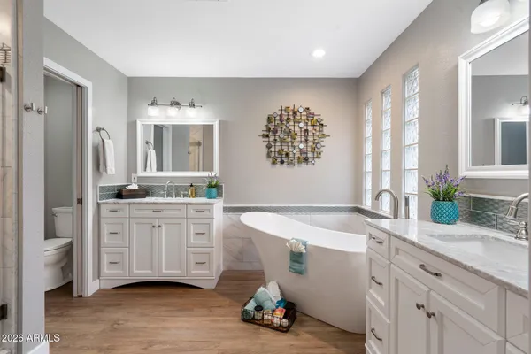 an aerial view of residential houses with outdoor space and mountain view