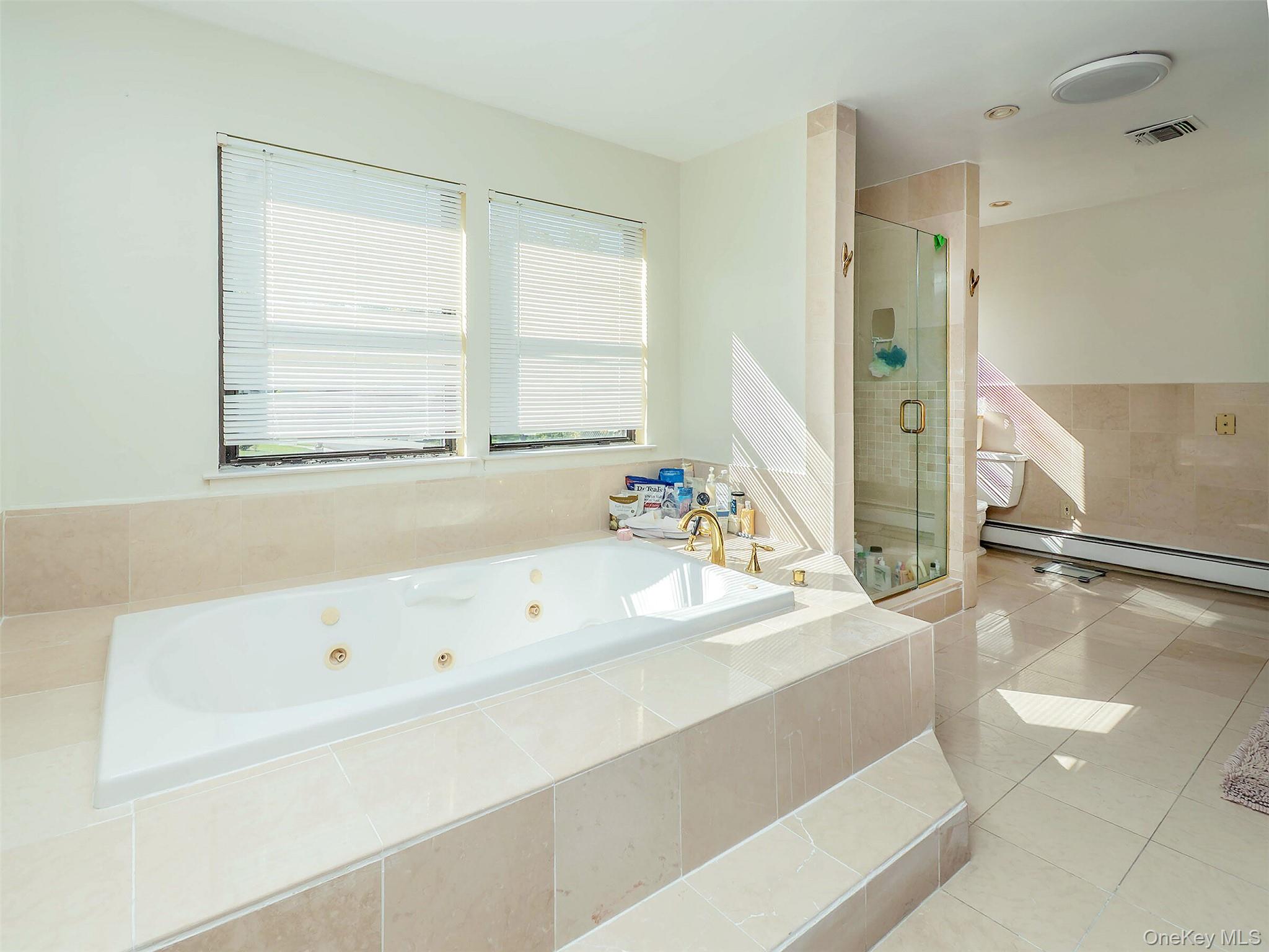 32 Carriage Road Great Neck, NY 11024 - Photo 20 of 33 a bathroom with a tub a sink and a large window