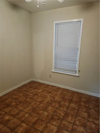 an empty room with a workbench