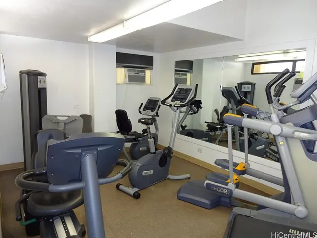 a view of a room with gym equipment