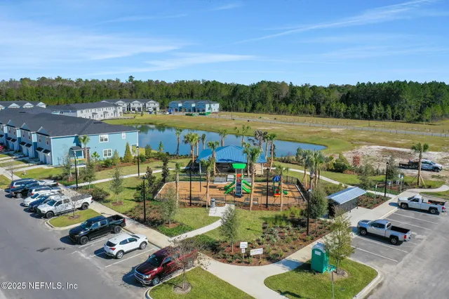 a view of a lake with houses