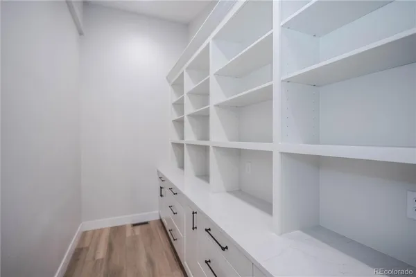 a view of walk in closet with empty racks