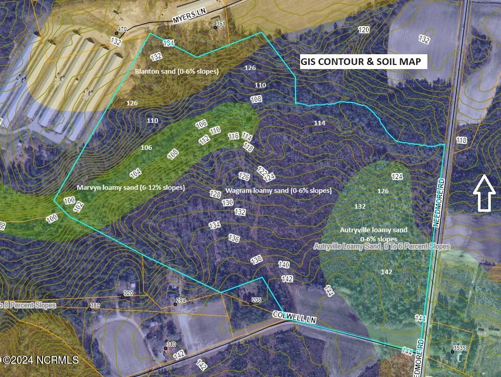 0 Needmore Road Turkey, NC 28393 - Photo 9 of 9 GIS Contour and Soil Map