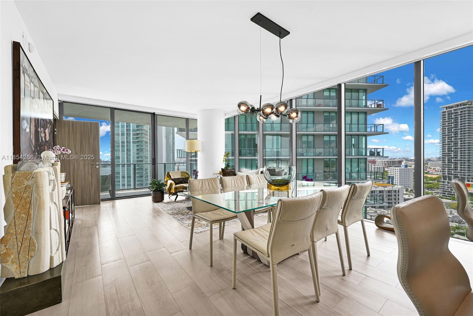 650 Northeast 32nd Street, Unit 2201 Miami, FL 33137 - Photo 4 of 35 a dining room with furniture water view and a floor to ceiling window