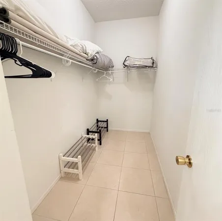 a view of a room with racks on the wall
