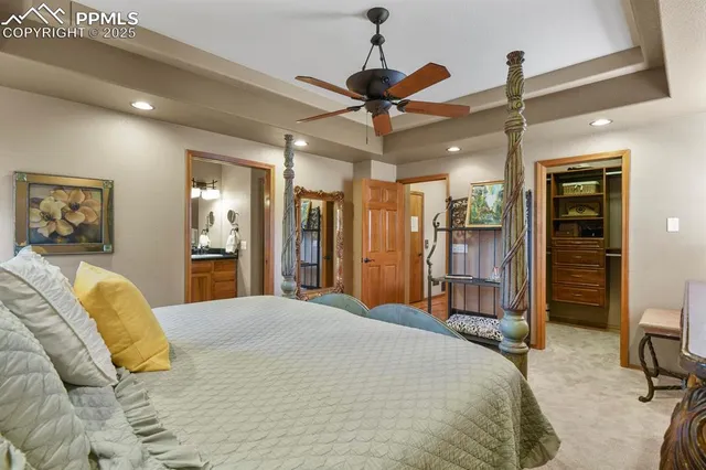 a bed room with a bed and a walk in closet