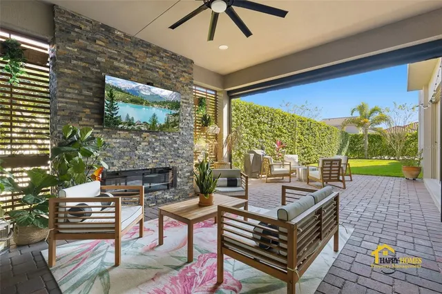 a view of a bench in a backyard