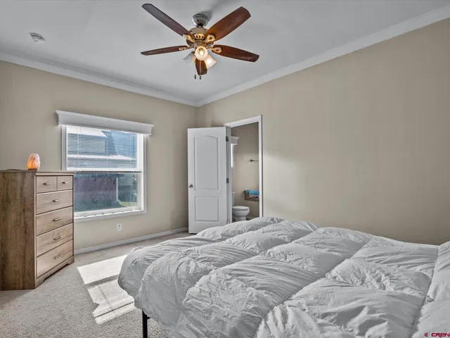 a bedroom with a large bed and a window