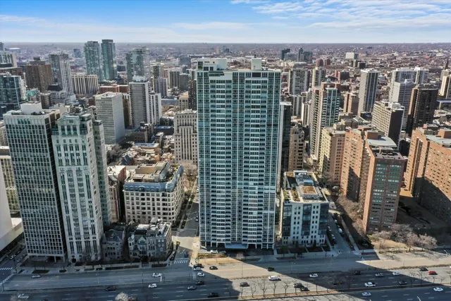 a view of a city with tall buildings