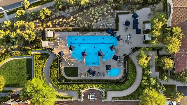 an aerial view of a highlighted house