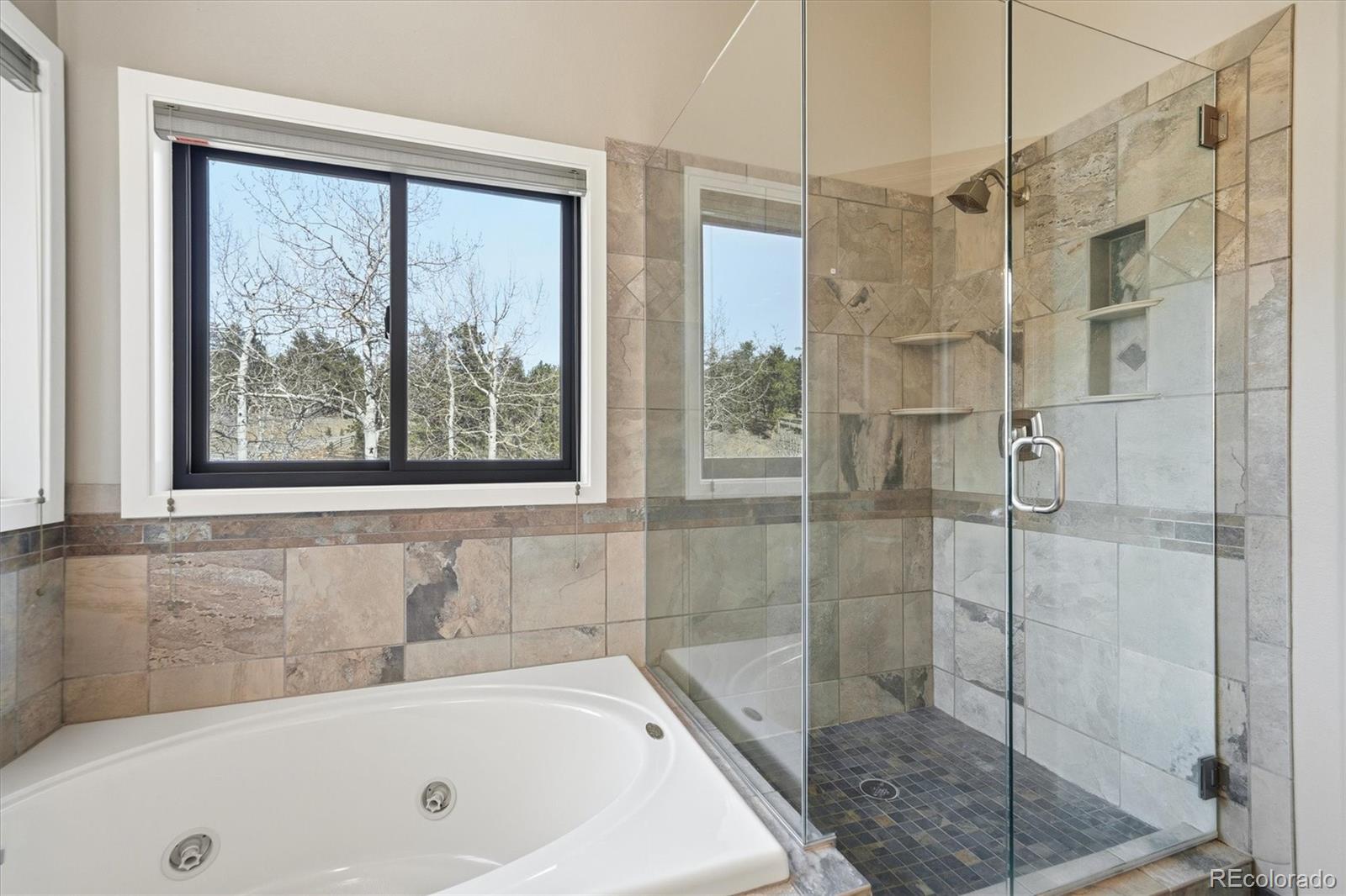2565 Nova Road Pine, CO 80470 - Photo 23 of 50 a bathroom with a tub a window and a shower