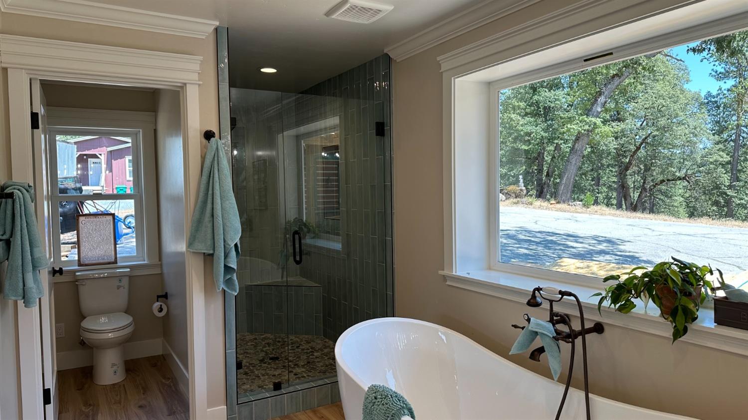 5110 Sly Park Road Pollock Pines, CA 95726 - Photo 21 of 86 a bathroom with a granite countertop sink toilet and shower