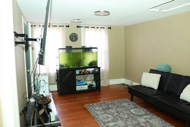 a living room with furniture and a rug