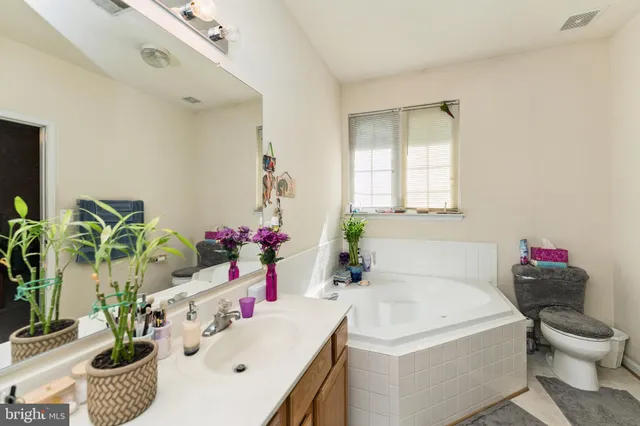 a bathroom with a sink mirror vanity and toilet