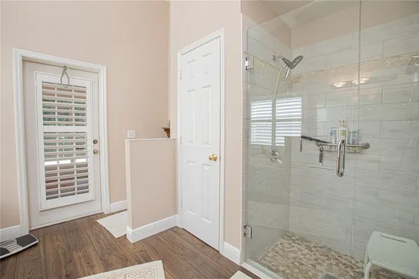 a bathroom with a shower
