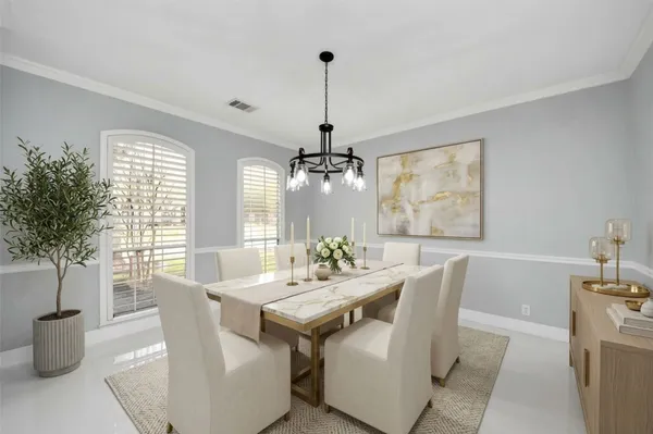 a view of a livingroom with a chandelier