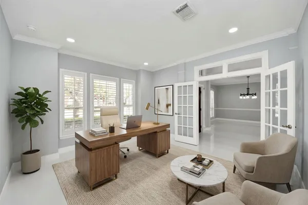 a view of an empty room with a window