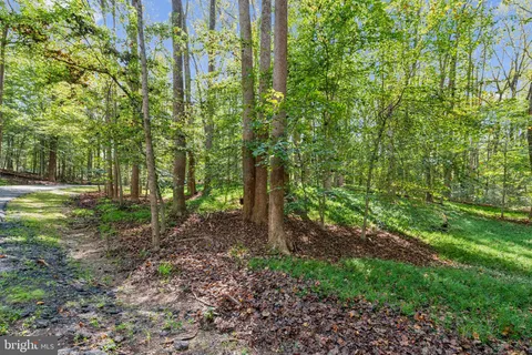 a backyard of a house with lots of green space and fountain