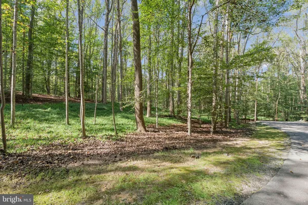 a view of a park with a house in the background