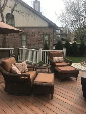 a view of a roof deck with couches