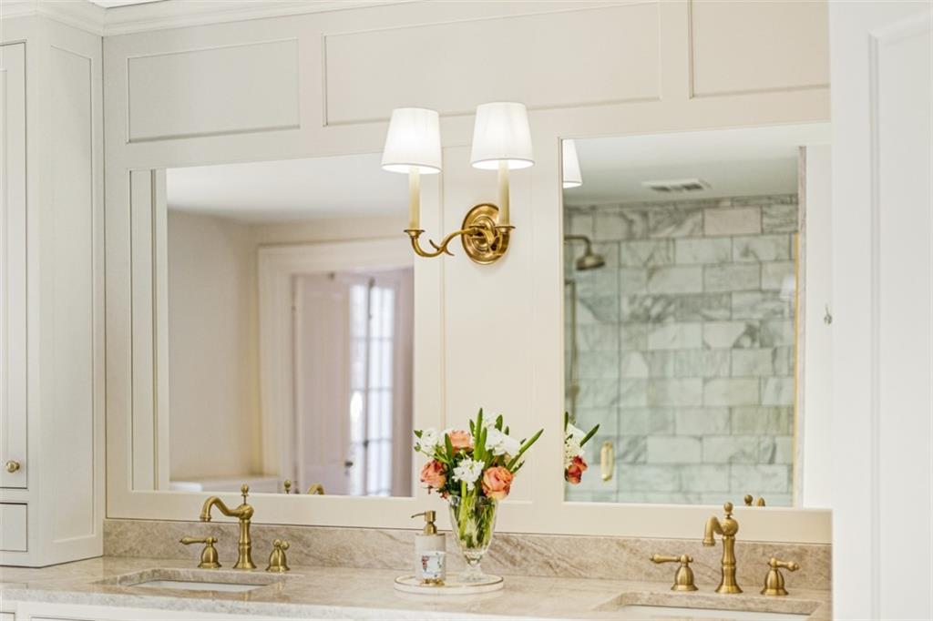 526 Scaife Road Sewickley, PA 15143 - Photo 38 of 50 a bathroom with a granite countertop sink a mirror and a shower