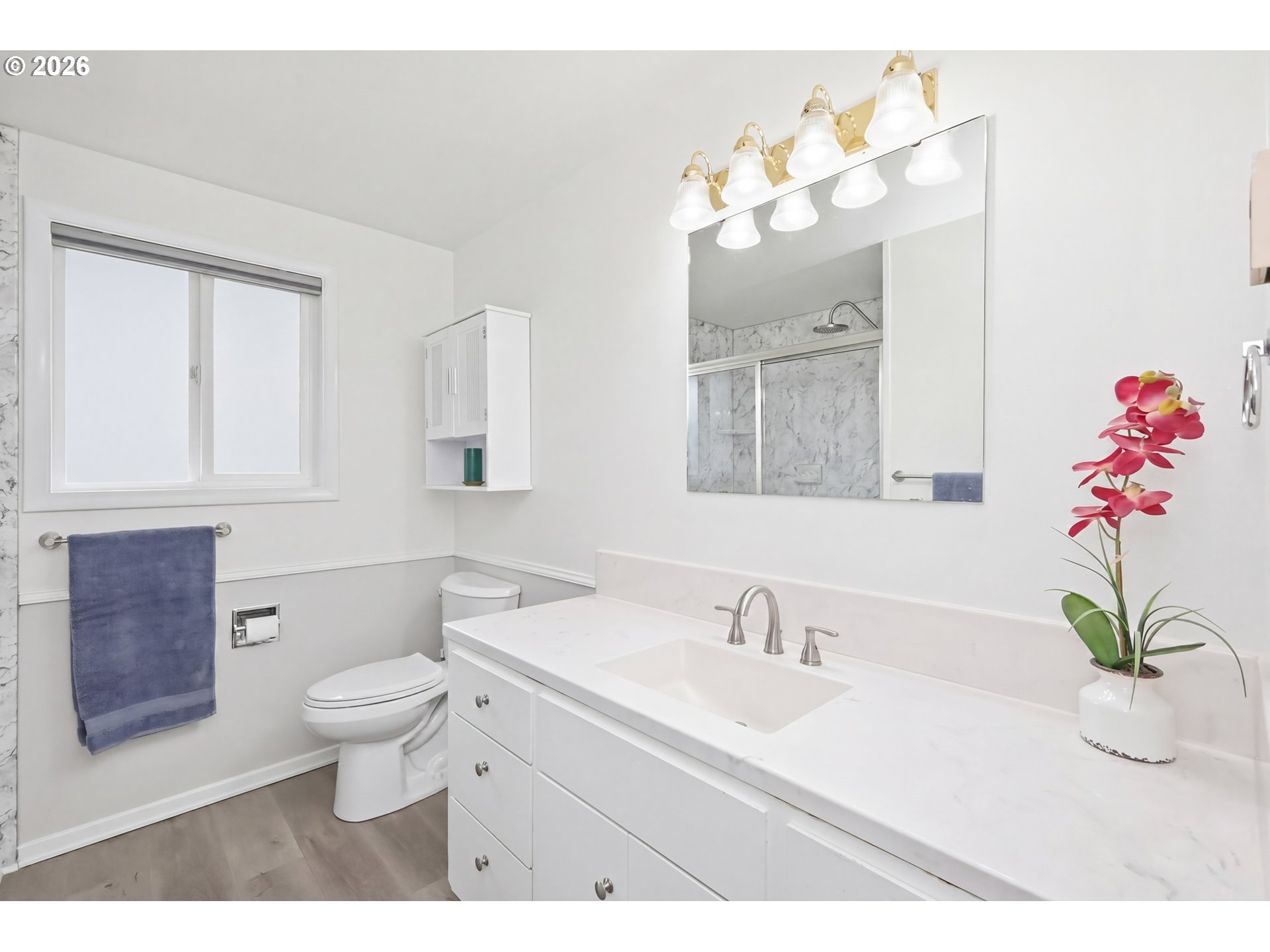 1125 Delrose Drive Springfield, OR 97477 - Photo 17 of 35 a bathroom with a sink a toilet and a mirror