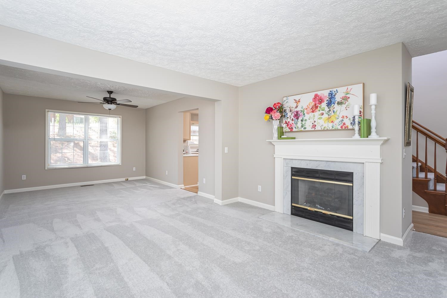 Light & Bright Living Room with Wood Burning Fireplace Living Room