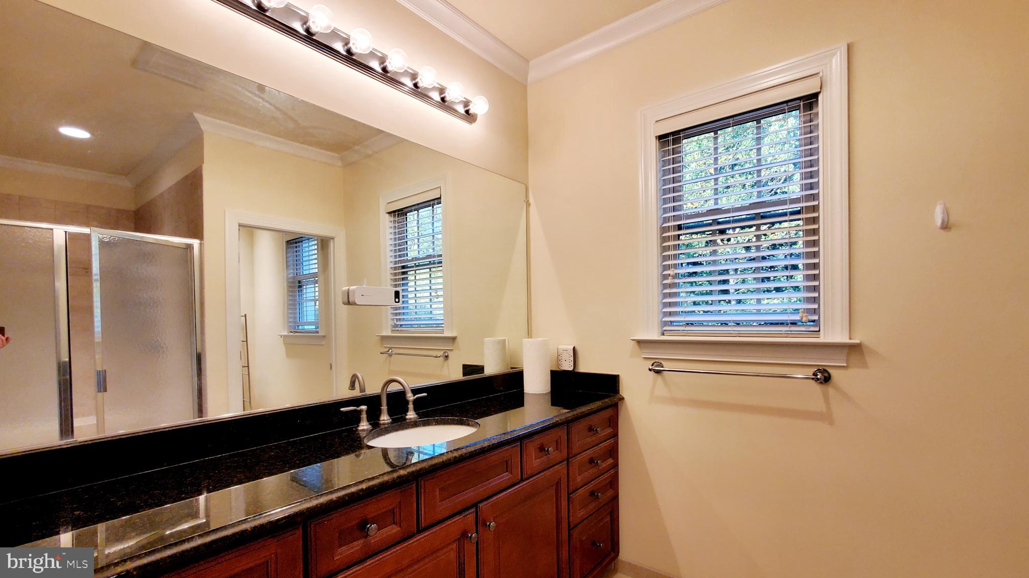 12614 Winter Wren Court Herndon, VA 20171 - Photo 35 of 55 a bathroom with a granite countertop sink a toilet and a mirror