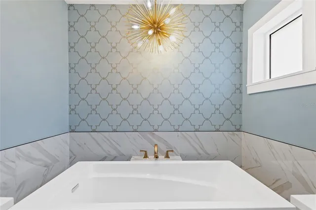 a bathroom with a bathtub