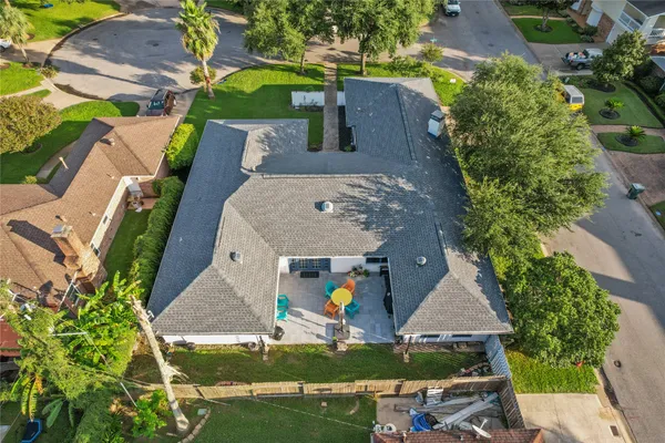 an aerial view of a house