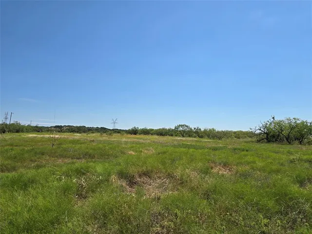 a view of a field with trees in background