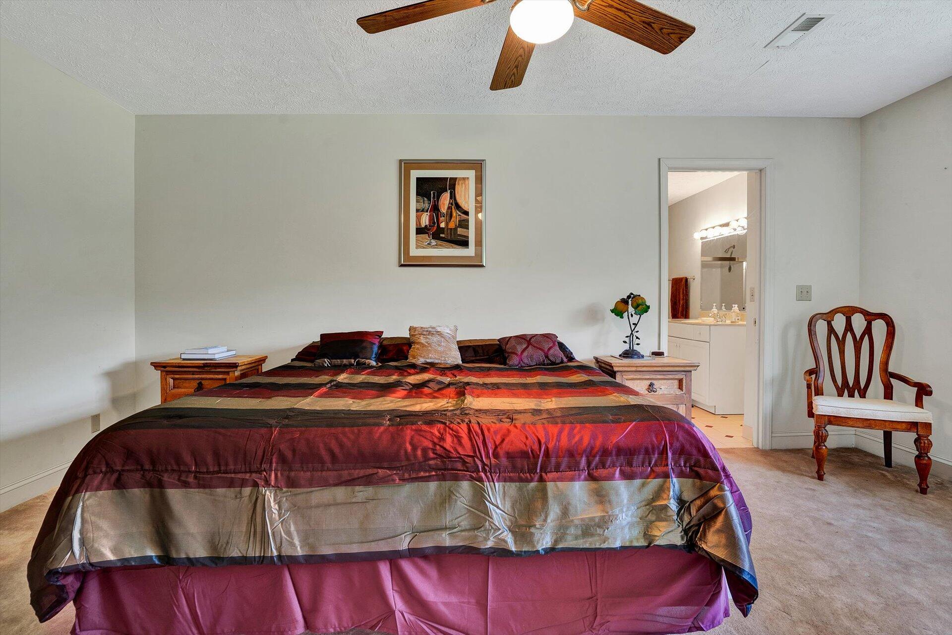 2446 Deer Run Road Ferrum, VA 24088 - Photo 104 of 144 a bedroom with a bed and a chandelier