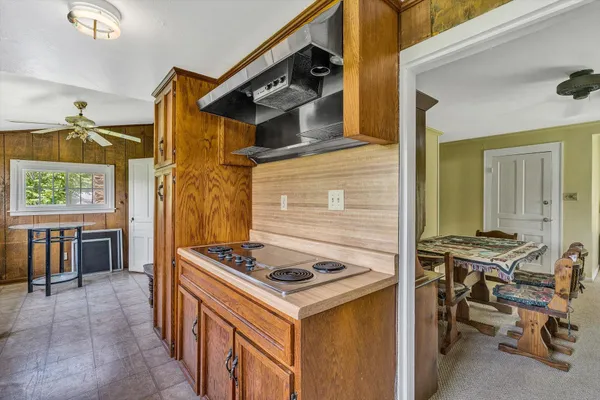 a view of balcony with wooden floor
