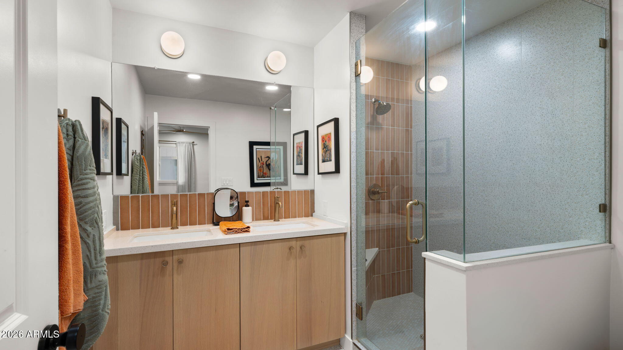 2115 North Normal Avenue Tempe, AZ 85288 - Photo 25 of 38 a bathroom with a sink a mirror and shower