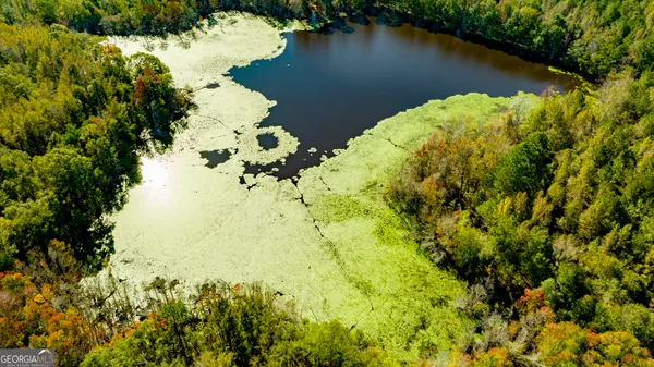 a view of a lake with a yard