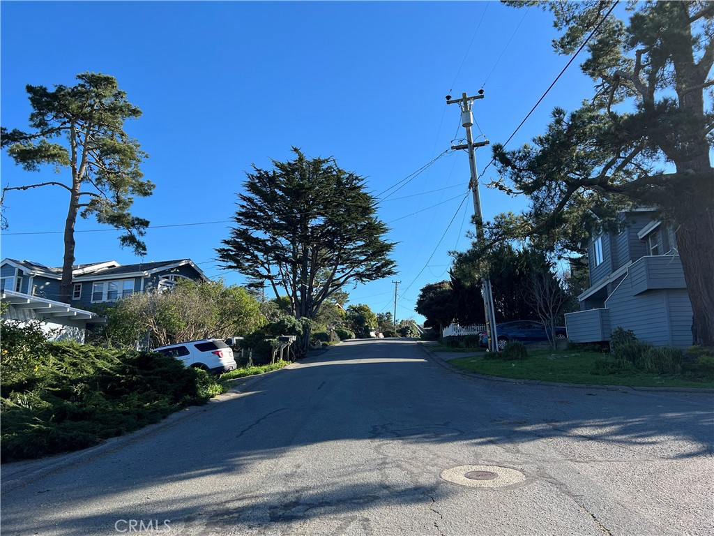 1815 Stuart Street Cambria, CA 93428 - Photo 6 of 14 a street view with flower garden and wooden fence