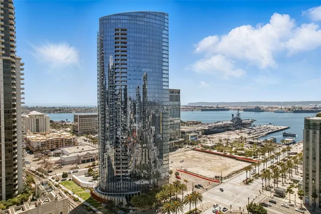 a view of a city with tall buildings