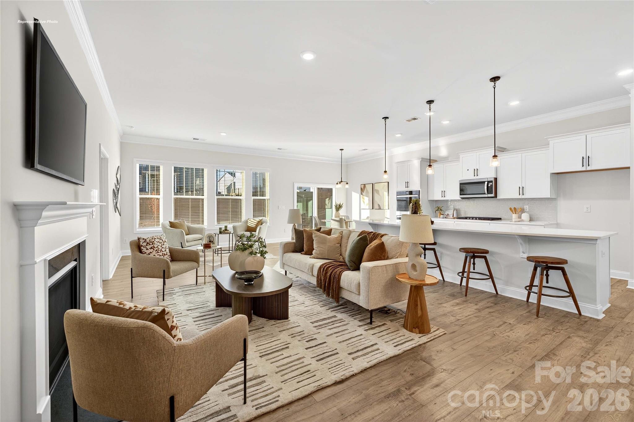 111 Rhuidean Court Troutman, NC 28166 - Photo 5 of 28 a living room with fireplace furniture and a wooden floor