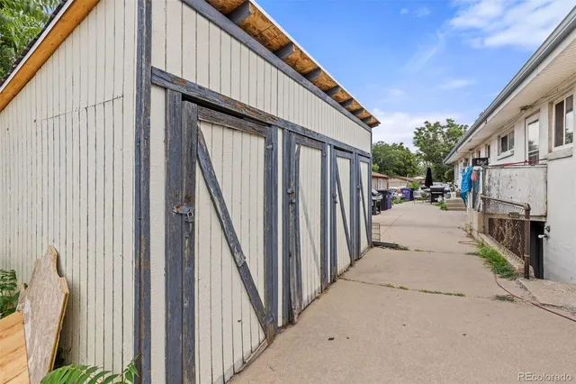 a view of a porch with seating space