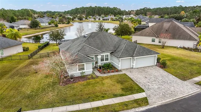 an aerial view of a swimming pool