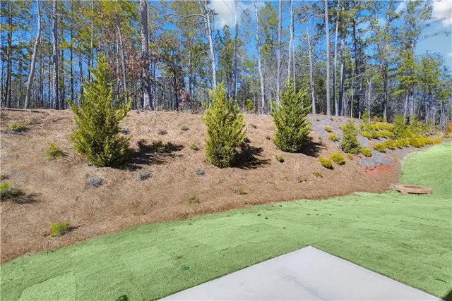 a view of a garden with a fountain