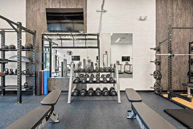a view of a room with gym equipment