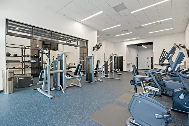 a view of a room with gym equipment