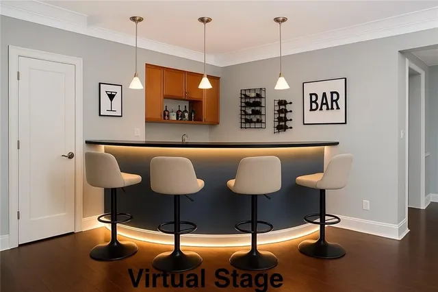 a view of kitchen with furniture and chandelier