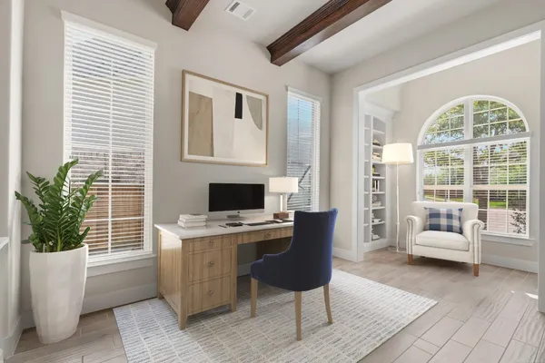 a view of a dining room with furniture wooden floor and chandelier