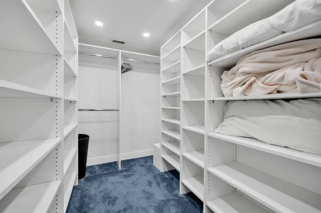 a view of walk in closet with empty racks