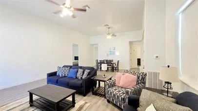 a living room with furniture