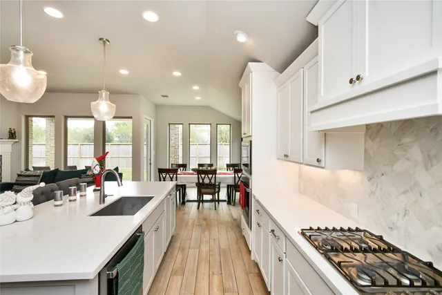 a kitchen with lots of counter top space